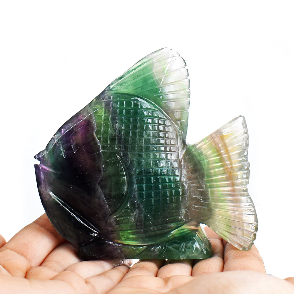 Amazing 2466.00 Cts Genuine Multicolor Fluorite Hand Carved Crystal Gemstone Carving Fish