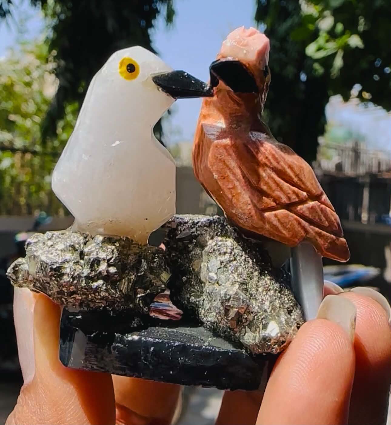Amazing 321.00 Cts Genuine Mini Chalcedony & Peach Moonstone Carved Love Bird 2026  Collection