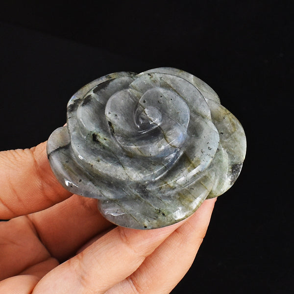 Blue Flash Labradorite  385.00 Carats  Genuine  Hand  Carved  Gemstone  Crystal  Rose Flower Carving