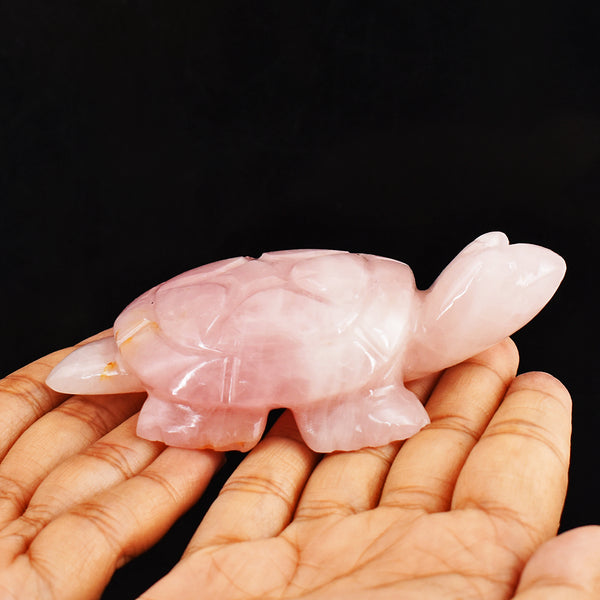 Natural  714.00 Carats Genuine Pink Rose Quartz Hand Carved Crystal Gemstone Turtle Carving