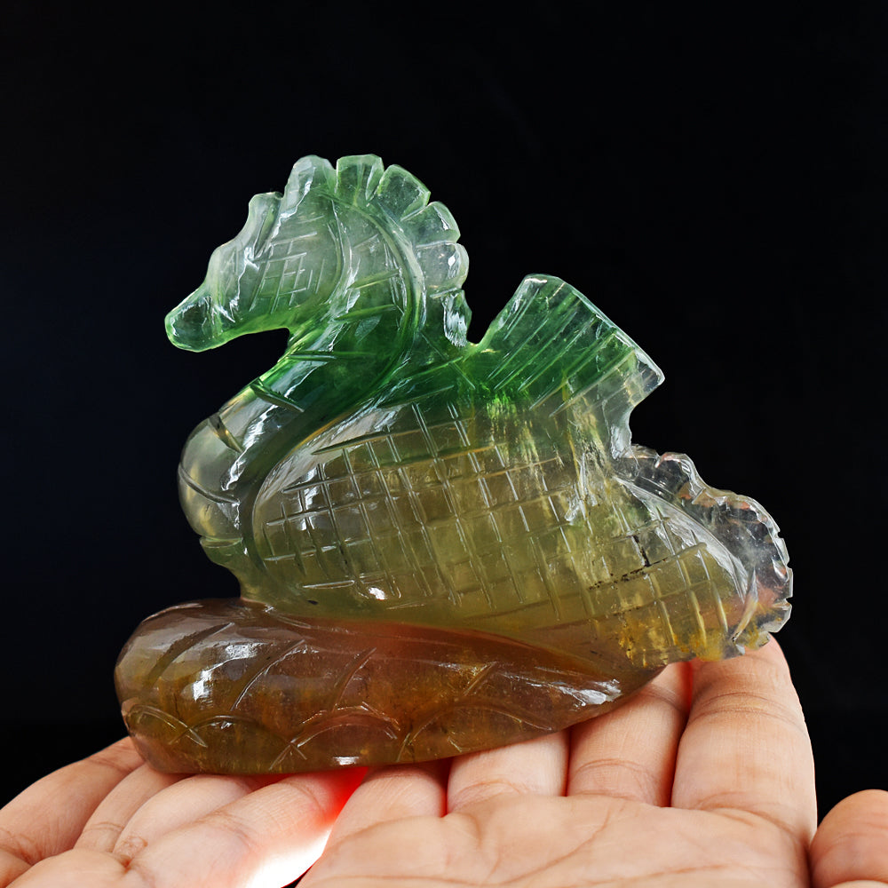 Amazing 1979.00 Cts Genuine Multicolor Fluorite  Hand Carved Crystal Gemstone Seahorse Carving