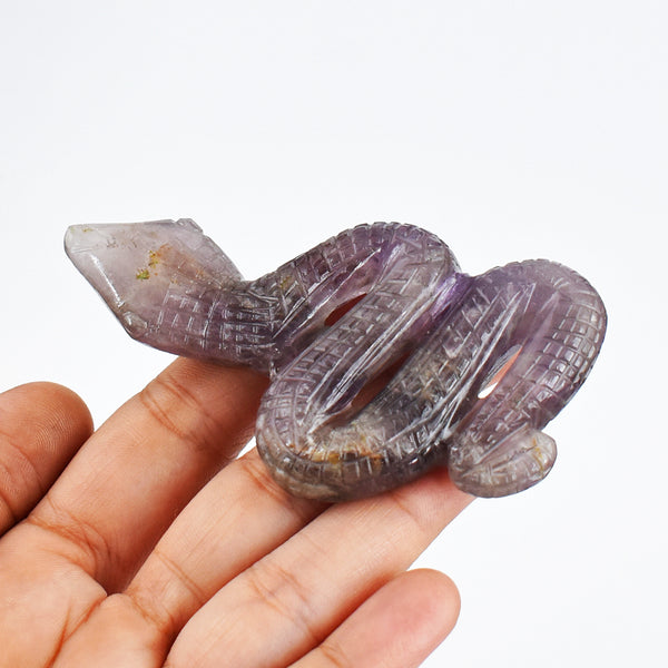 Exclusive 273.00 Carats  Genuine Amethyst  Hand Carved  Crystal Gemstone Carving Snake