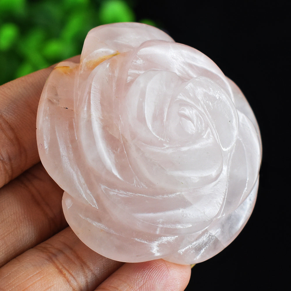 Natural  262.00 Cts  Genuine  Pink  Rose  Quartz  Hand  Carved  Rose  Flower Gemstone Carving