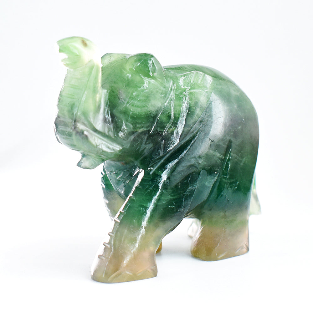 Genuine  1641.00 Carats Genuine Multicolor  Fluorite Hand  Carved  Crystal Gemstone Carving Elephant