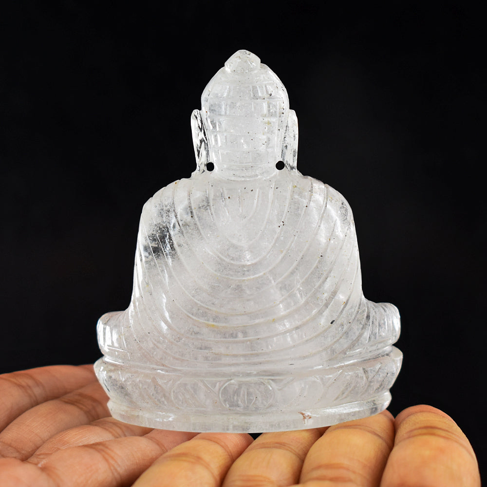 Awesome 786.00 Cts Genuine White Quartz Hand Carved Lord Buddha Idol Gemstone Carving