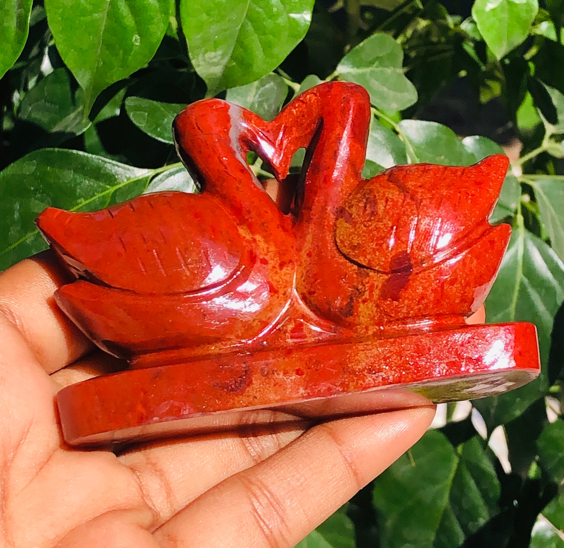 Awesome 745.00 Cts Genuine Rainbow Jasper Love Carved Premium Swan Pair