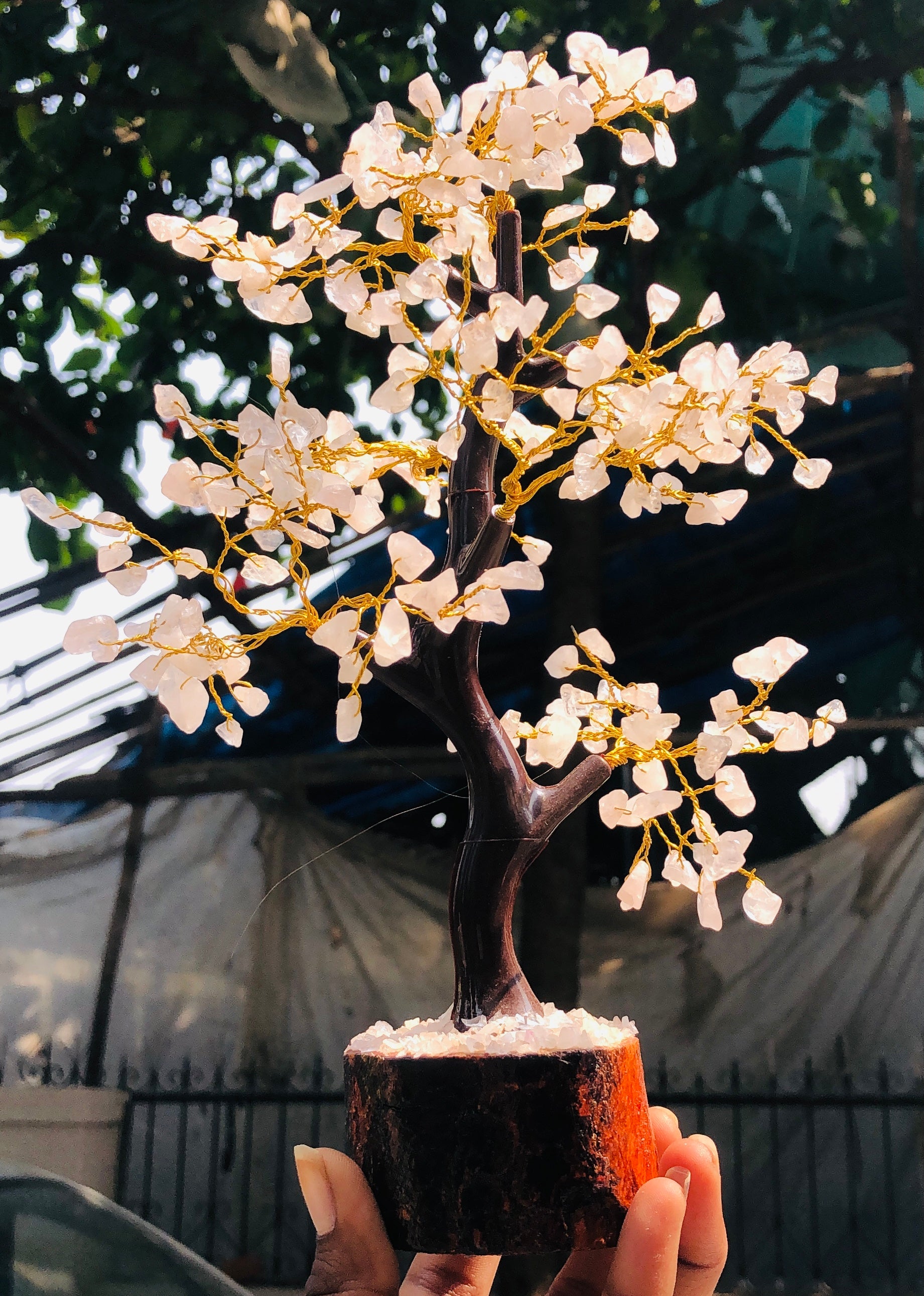 Excellent 9 Inches 1213.00 Cts Genuine Rose Quartz Crystal Gemstone Tree