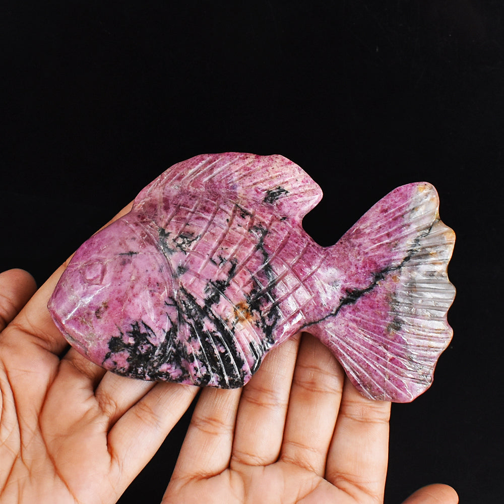 Stunning  2327.00 Cts  Genuine  Rhodonite  Hand  Carved  Crystal  Gemstone  Carving  Fish