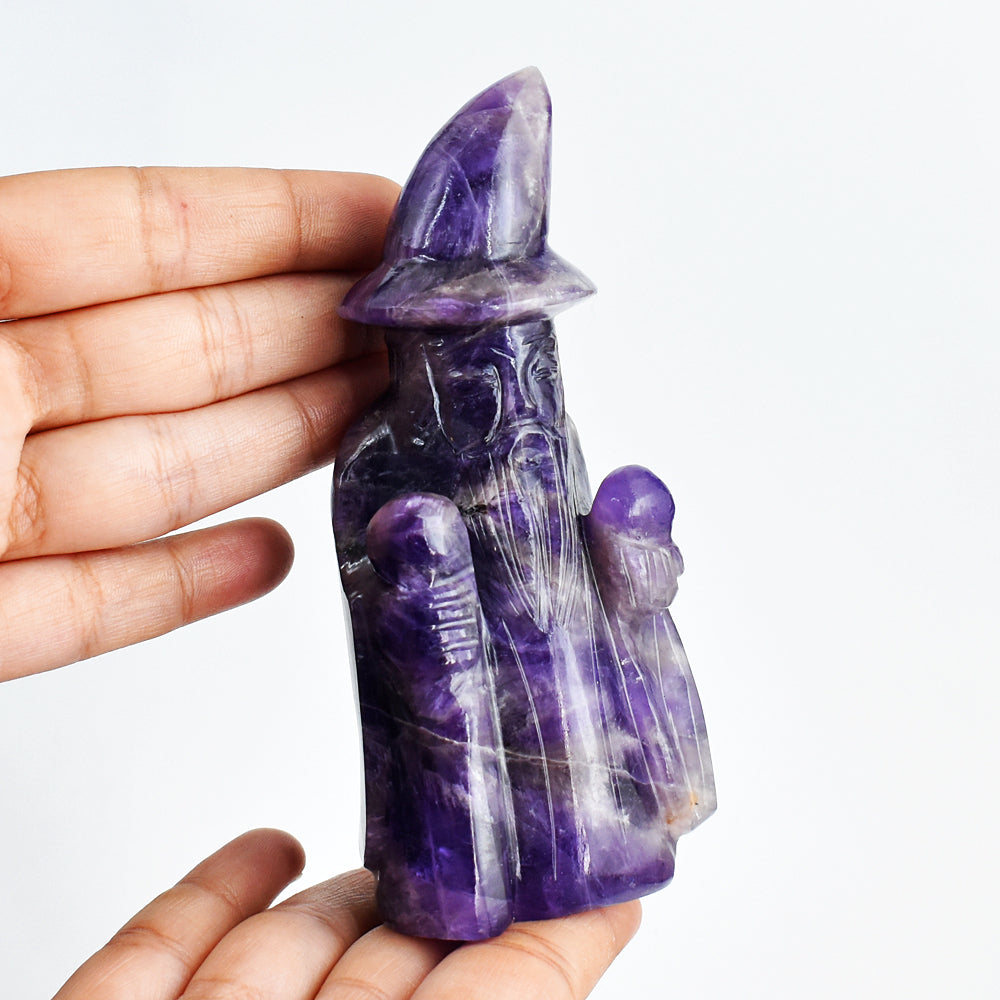 Beautiful  1662.00 Carats Genuine  Amethyst Hand Carved Crystal Gemstone Wizard Carving