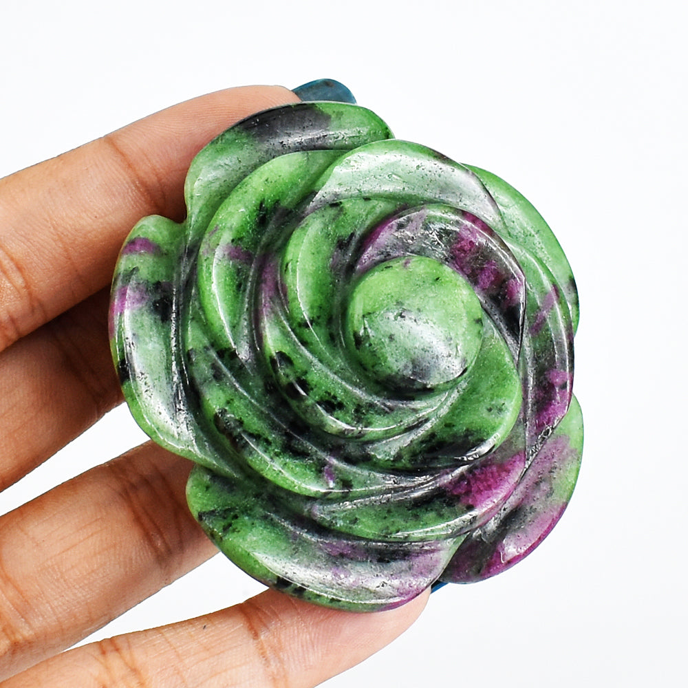 531.00 Cts Exclusive Ruby Zoisite Hand  Carved  Genuine Carving Rose Flower Gemstone