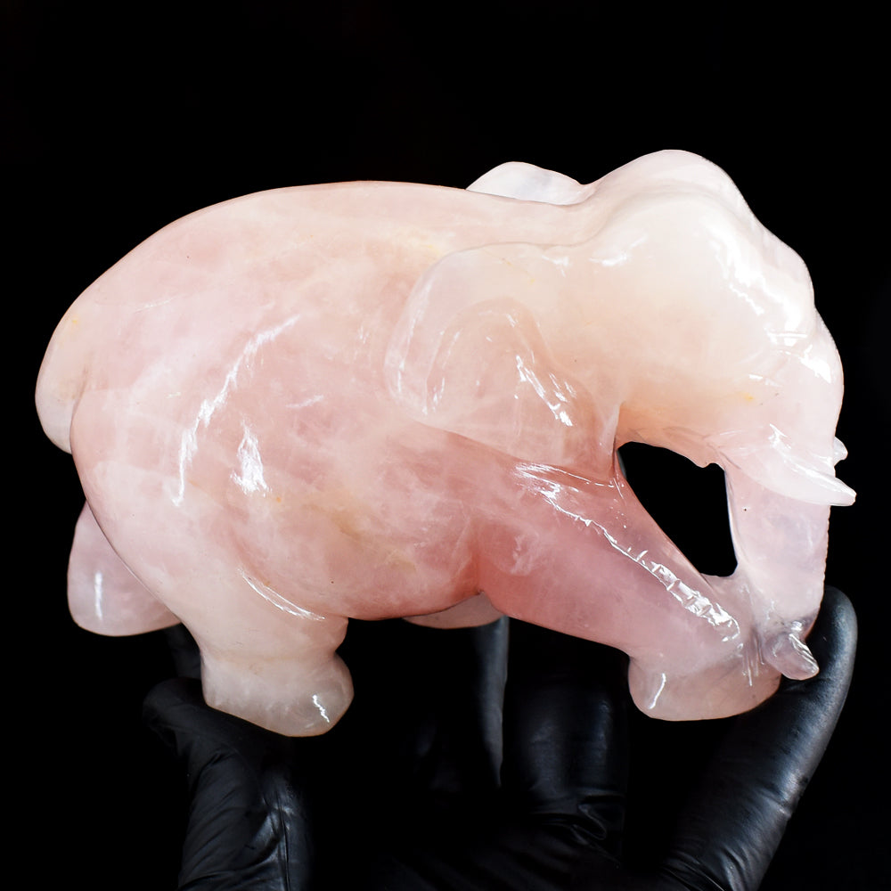 Natural 3174.00 Cts Genuine Pink Rose Quartz Hand Carved Gemstone Crystal Elephant Carving