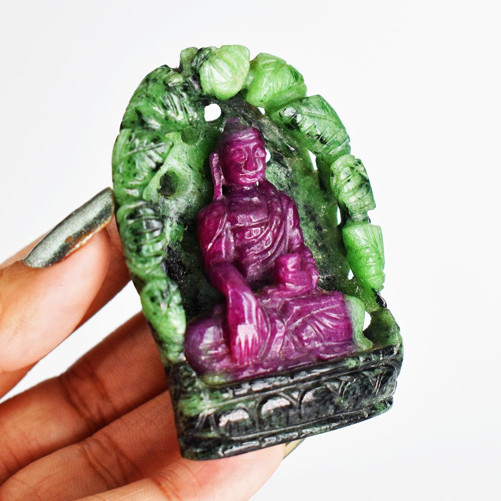 Gorgeous 371.00 Cts Genuine  Ruby Zoisite Hand Carved Crystal Gemstone Carving Lord Buddha