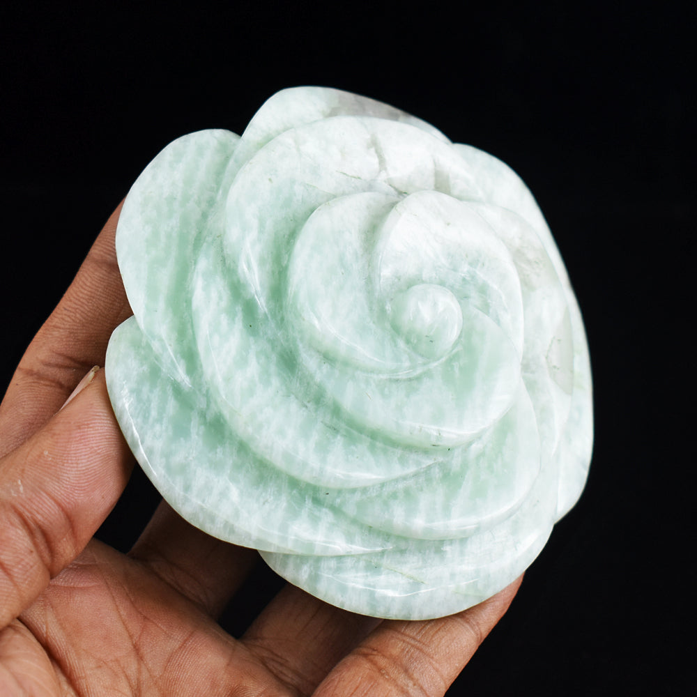 Genuine 1387.00 Carats  Natural  Amazonite Hand  Carved Rose Flower  Gemstone Carving