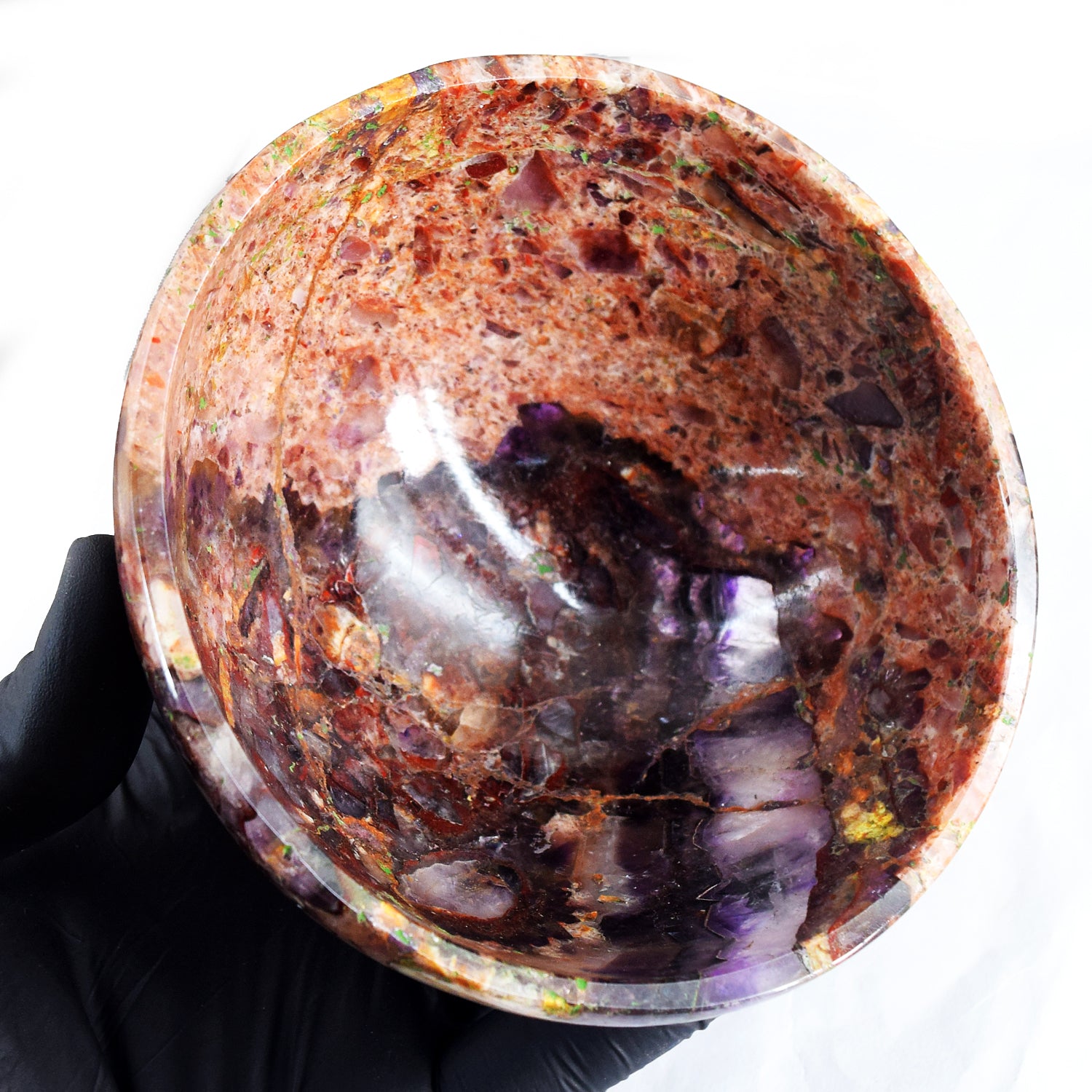 Amazing 1250.00 Carats Genuine Chevron Amethyst Hand Carved Crystal Gemstone Carving Big Bowl