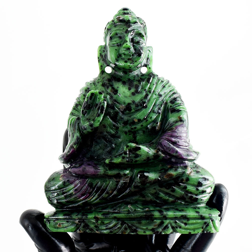 Beautiful 2372.00 Cts Genuine Ruby Zoisite Hand Carved Crystal Gemstone Buddha Idol Carving