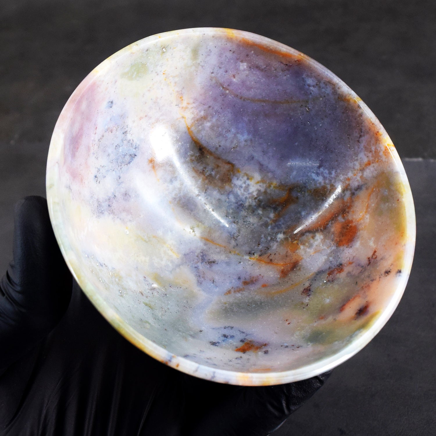 Extraordinary 498.00 Carats Genuine Multicolor Moss Agate Hand Carved Crystal Gemstone Carving Big Bowl