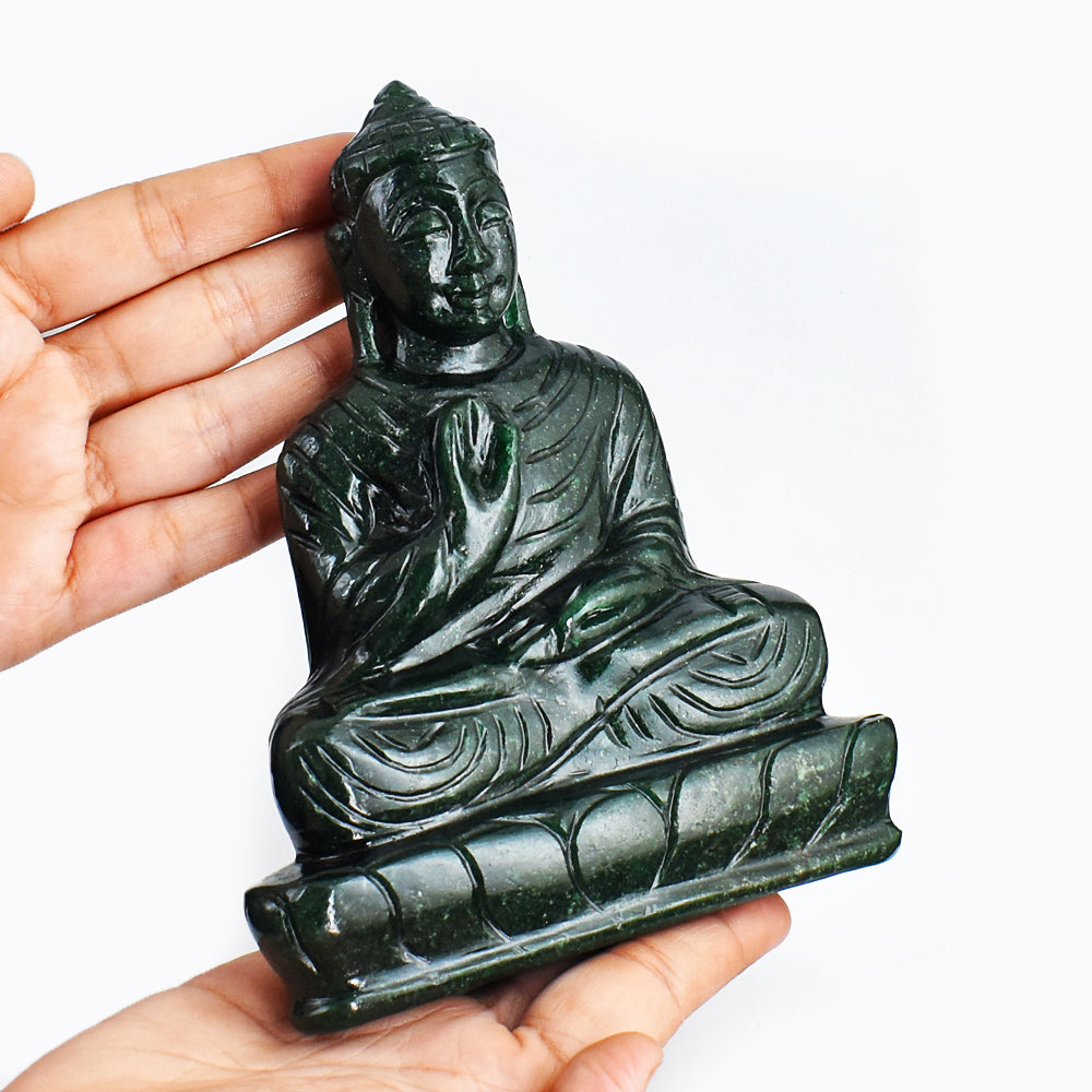 Artisian 4025.00 Carats Genuine Green Jade Hand Carved Crystal Lord Buddha Idol Gemstone Carving