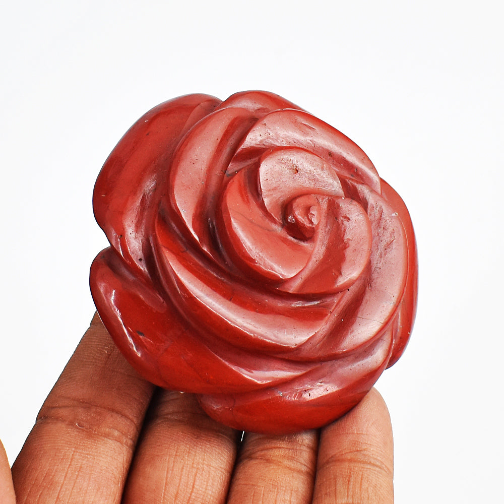 Awesome  674.00  Cts  Genuine  Red  Jasper  Hand  Carved Crystal  Rose  Flower  Gemstone