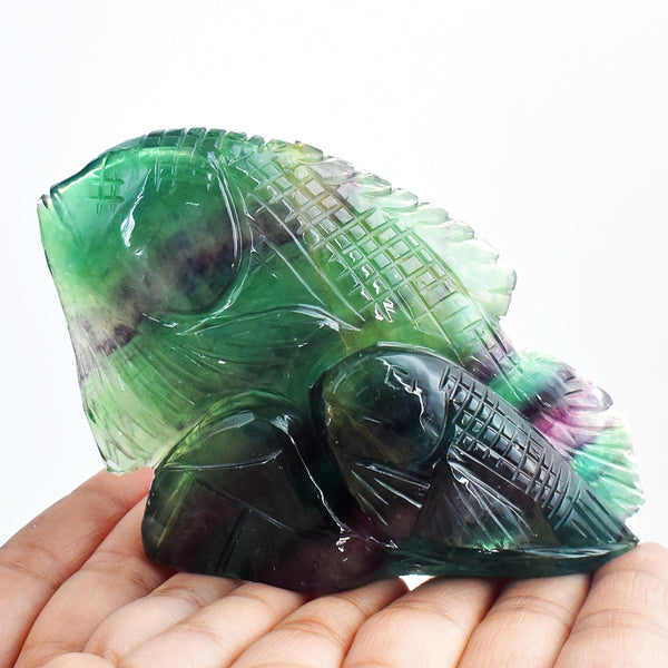 Exclusive 1558.00 Cts Genuine Multicolor Fluorite  Hand Carved  Crystal Gemstone Carving Fish