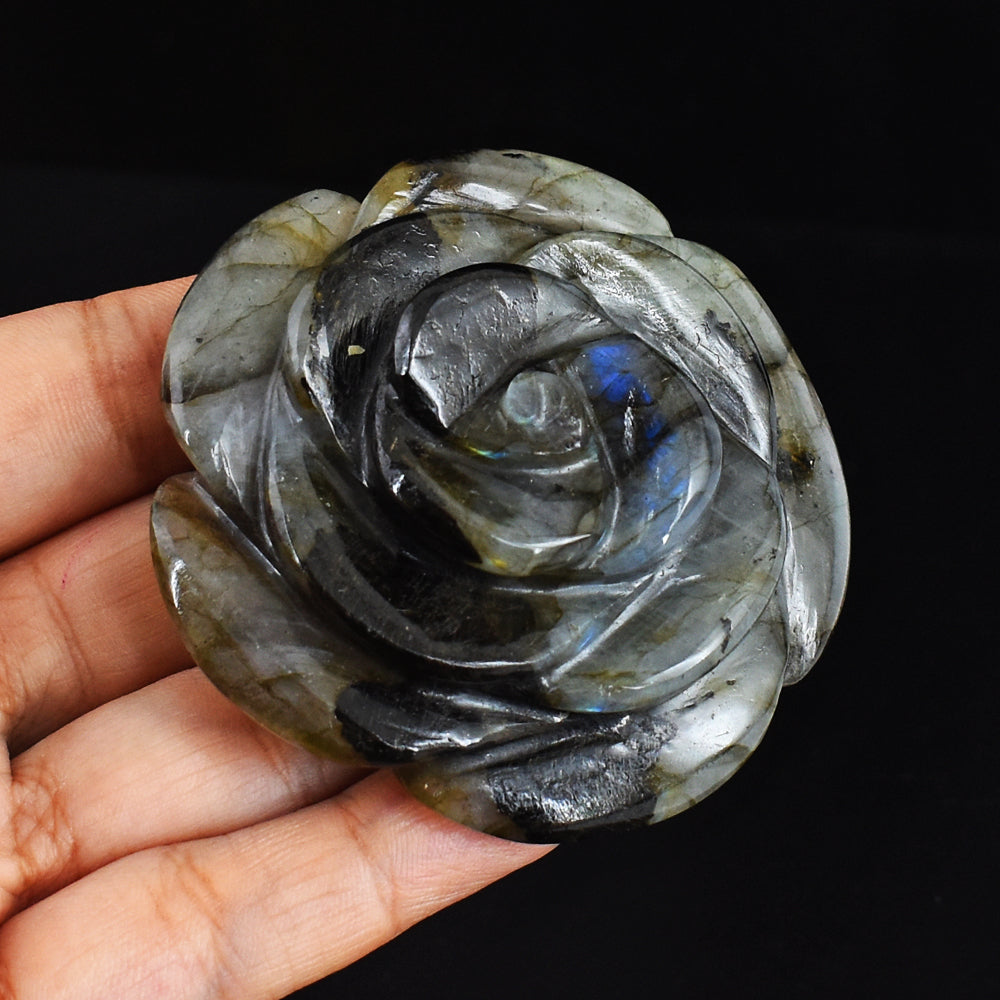 Blue Flash Labradorite  477.00 Carats  Genuine  Hand Carved  Gemstone  Rose Flower Carving
