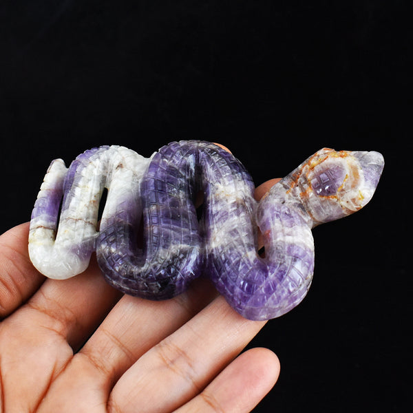 Artisian 392.00 Carats Genuine Chevron Amethyst  Hand Carved Crystal Gemstone Carving Snake