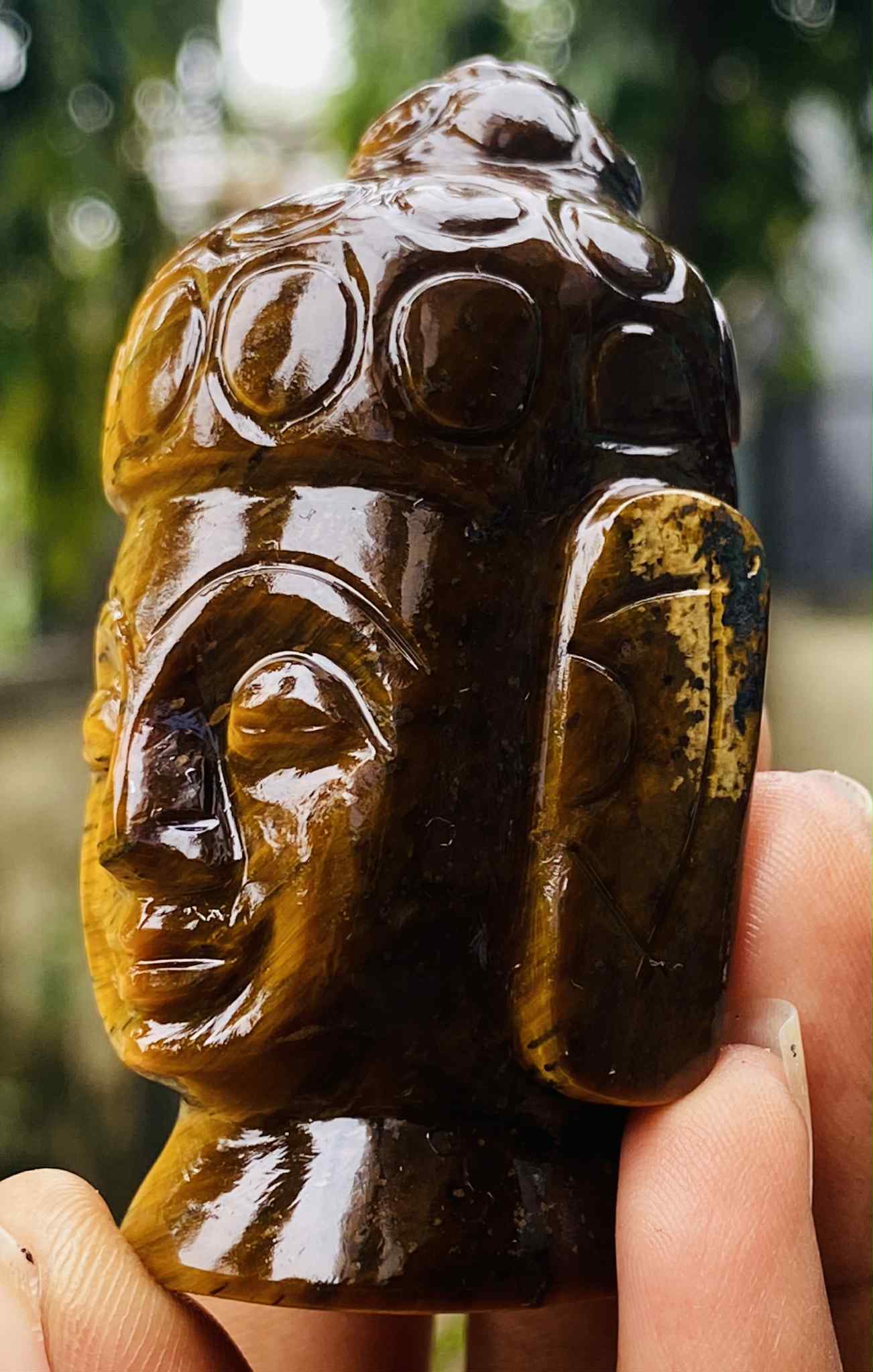 Genuine 539.00 Cts Tiger Eye Hand Carved Genuine Crystal Gemstone Carving Buddha Head