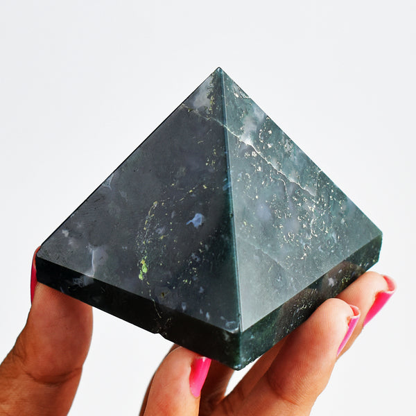 Beautiful 809.00 Carats Genuine Moss Agate Hand Carved  Healing Crystal Gemstone Pyramid