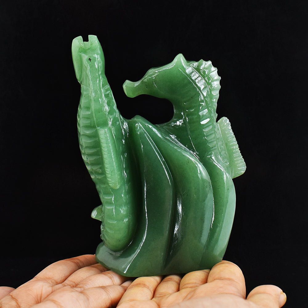 Craftsmen 2329.00 Cts Genuine Green Aventurine Hand Carved Twin Seahorse Gemstone Carving