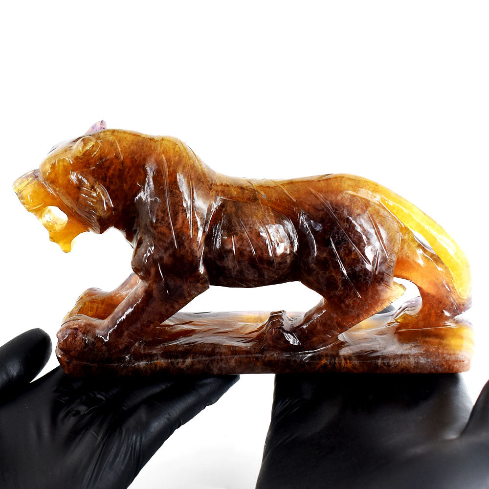 Exclusive 4580.00 Cts Genuine Multicolor Fluorite Hand Carved Gemstone Lion Crystal Carving