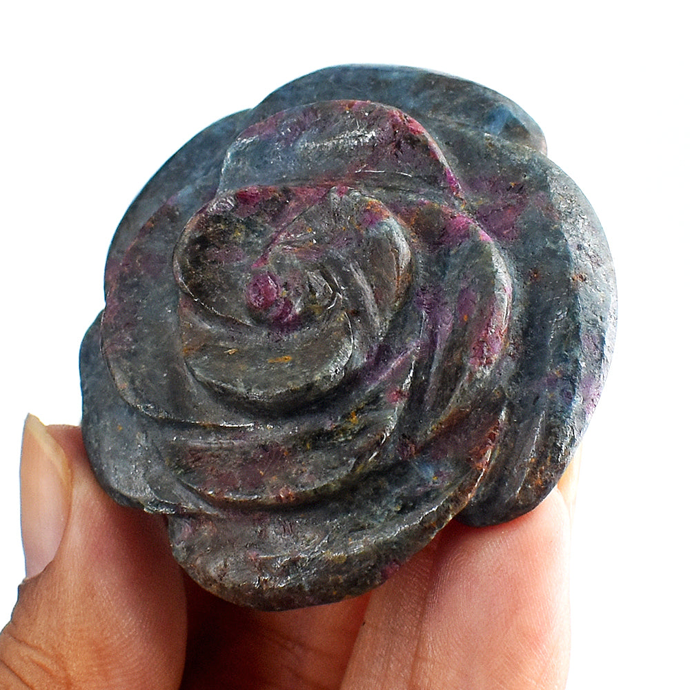 Awesome 203.00 Carats Genuine Ruby In Kyanite  Hand Carved Crystal Gemstone  Carving Rose