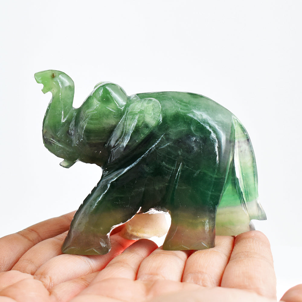 Genuine  1641.00 Carats Genuine Multicolor  Fluorite Hand  Carved  Crystal Gemstone Carving Elephant