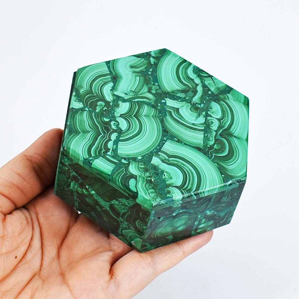 Beautiful  1372.00 Carats  Genuine  Malachite  Hand  Carved  Crystal Gemstone Carving Box