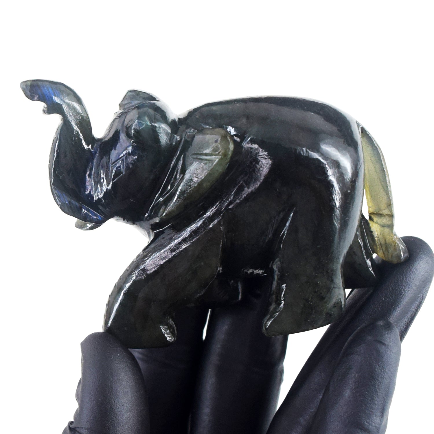 Amazing 741.00 Cts Genuine Blue Flash Labradorite Carved Crystal Premium Elephant