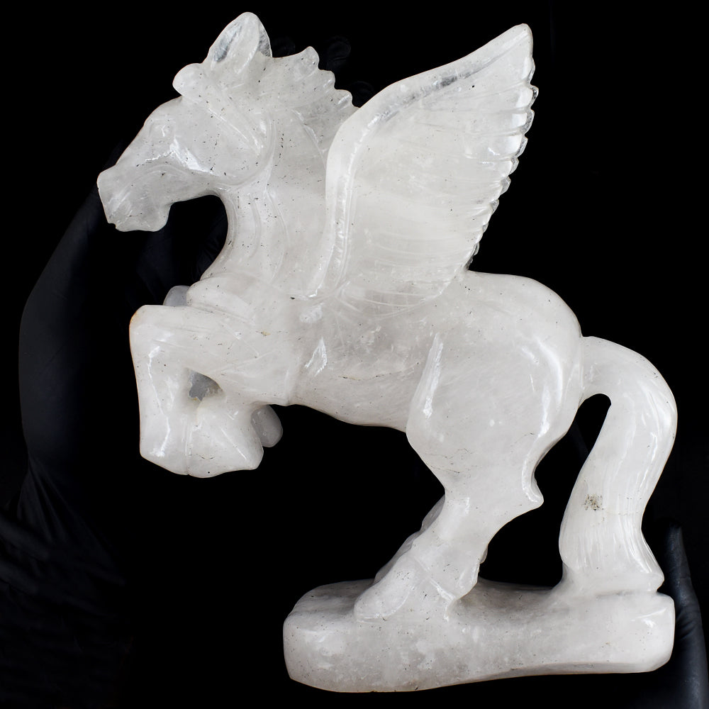 Awesome 8266.00 Cts Genuine White Quartz Hand Carved Crystal Gemstone Pegasus Carving