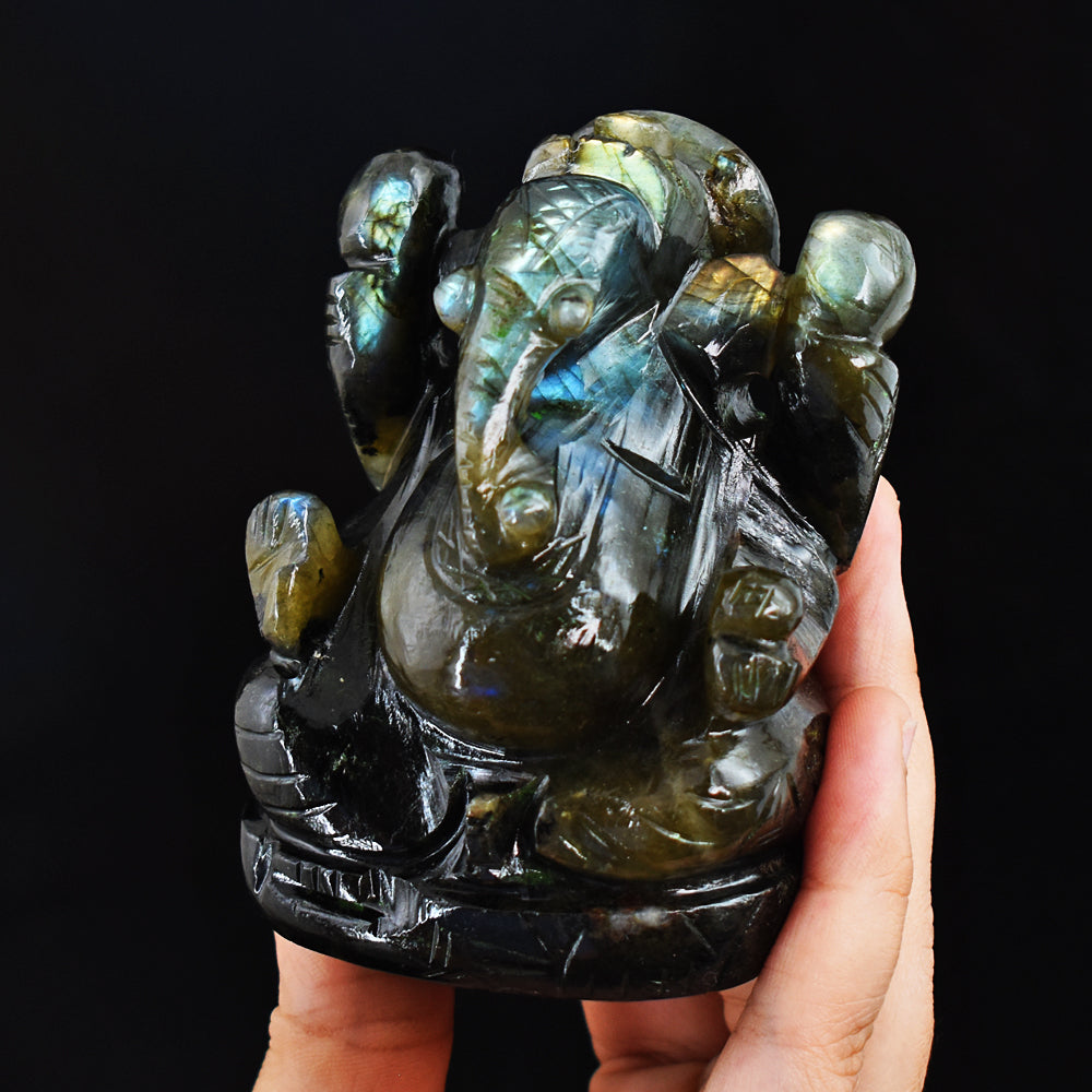 Artisian 2206.00 Cts  Genuine  Amazing Flash Labradorite Hand Carved Crystal Gemstone Lord Ganesha Carving