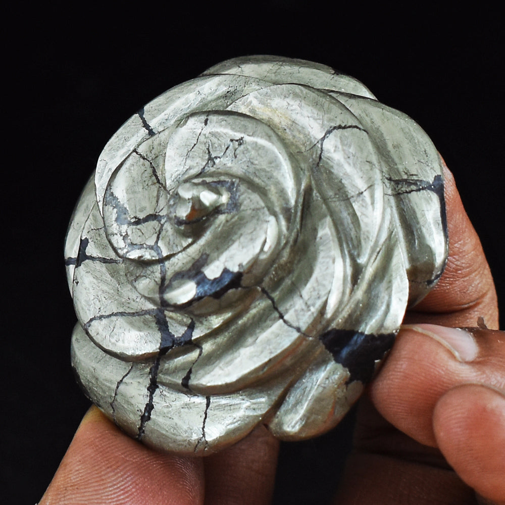 Amazing  574.00 Carats  Genuine  Pyrite  Hand  Carved  Rose  Flower  Gemstone  Carving