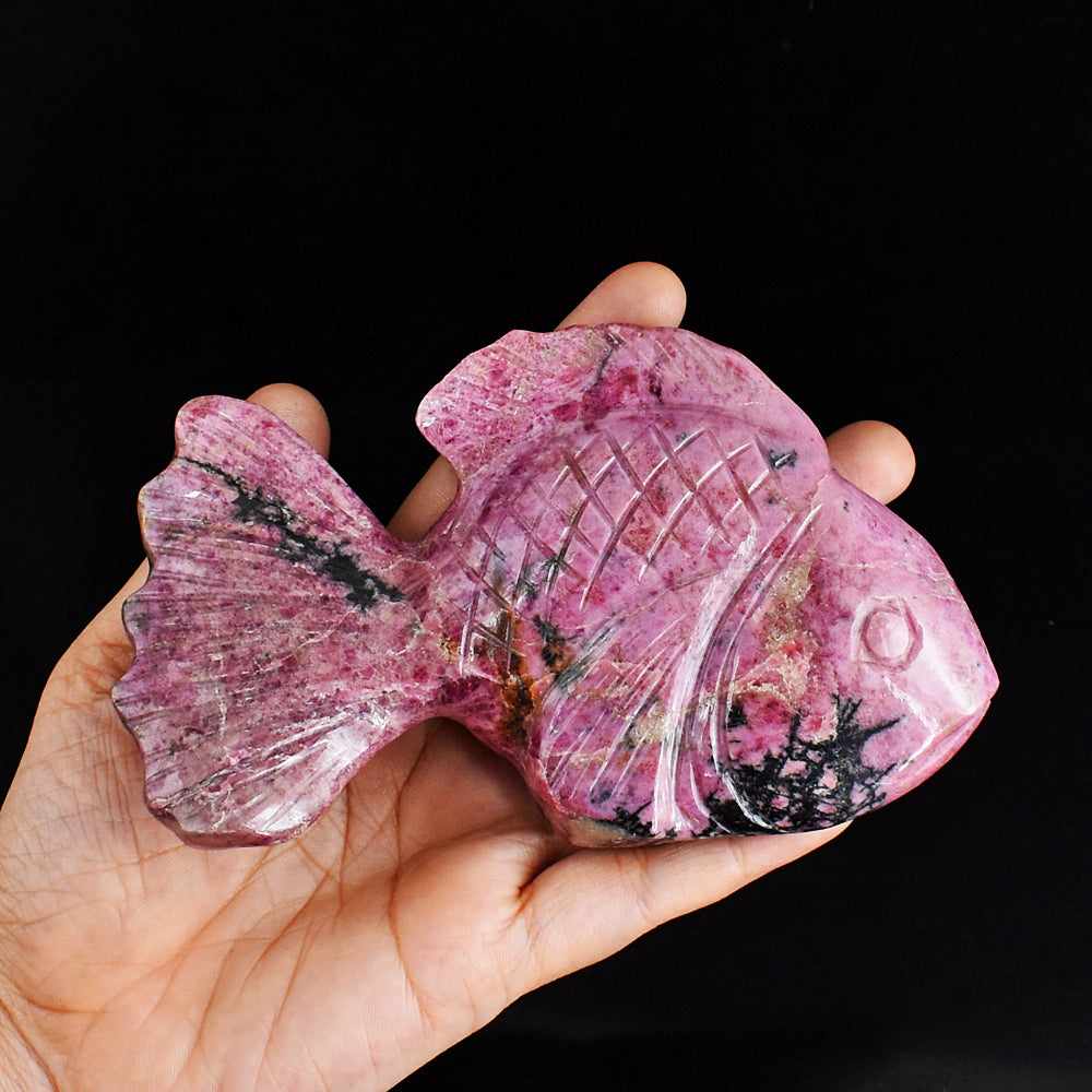 Stunning  2327.00 Cts  Genuine  Rhodonite  Hand  Carved  Crystal  Gemstone  Carving  Fish