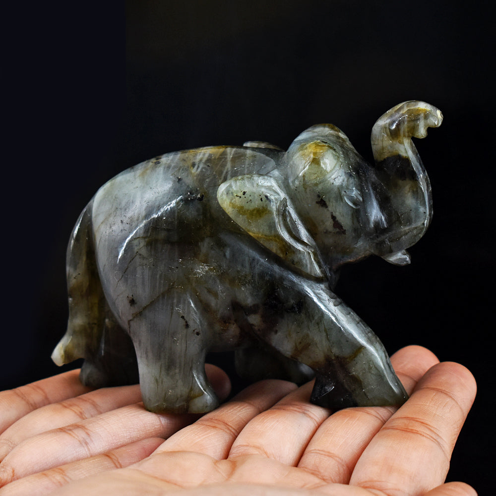 Blue Flash  Labradorite 1872.00 Cts  Genuine  Hand Carved Crystal Gemstone Carving Elephant