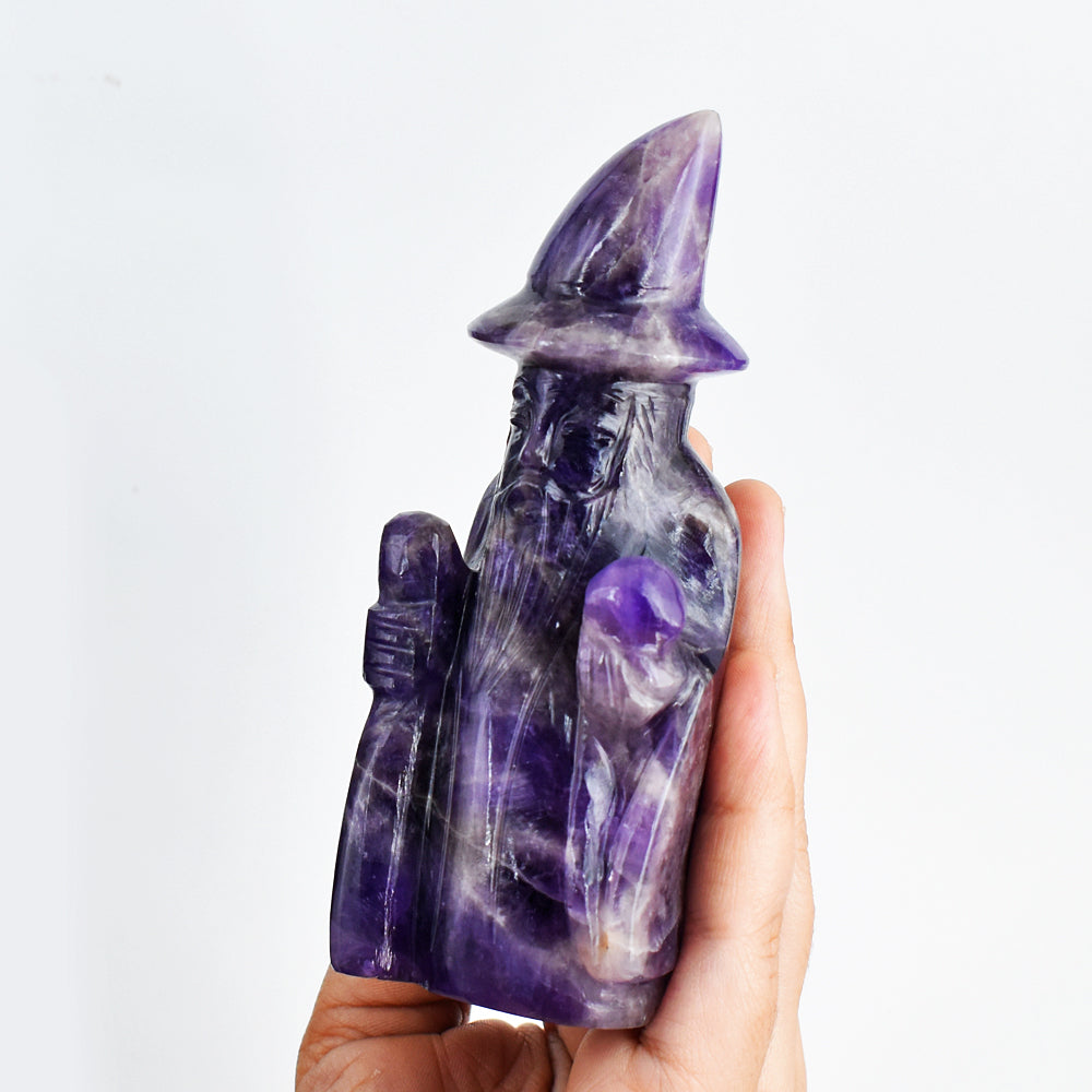 Beautiful  1662.00 Carats Genuine  Amethyst Hand Carved Crystal Gemstone Wizard Carving