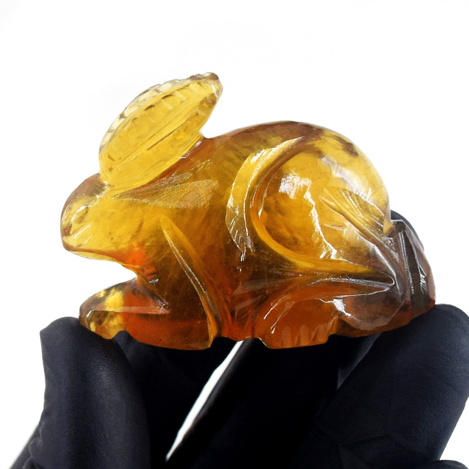 Natural 195.00 Cts Genuine Yellow Fluorite Carved Premium Crystal Bunny