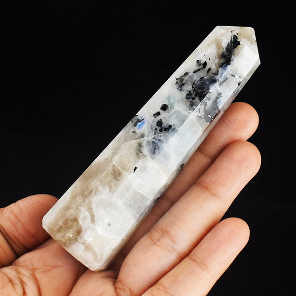 Beautiful 513.00 Cts Genuine Blue Flash Moonstone  Hand  Carved  Crystal Gemstone  Healing  Point