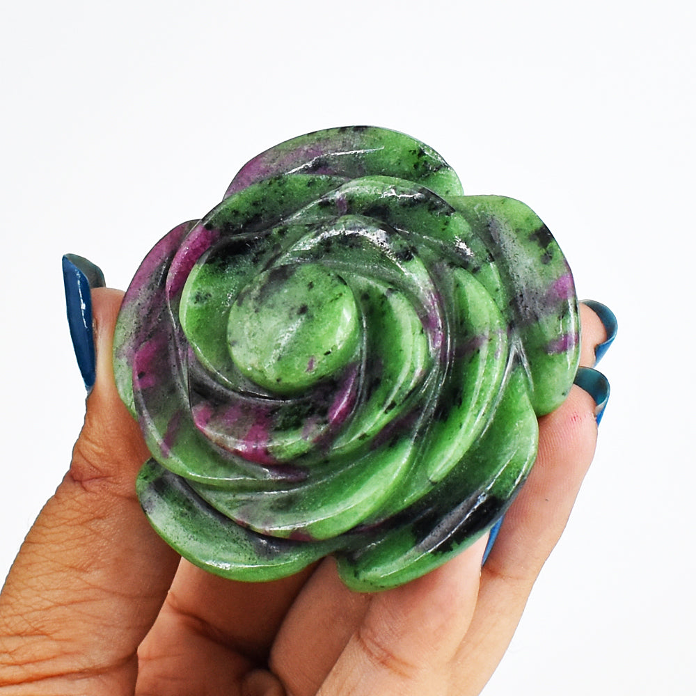 531.00 Cts Exclusive Ruby Zoisite Hand  Carved  Genuine Carving Rose Flower Gemstone