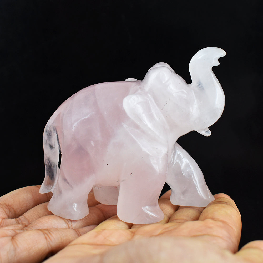 Natural 1365.00 Cts Genuine Rose Quartz Hand Carved Crystal Gemstone Carving Elephant