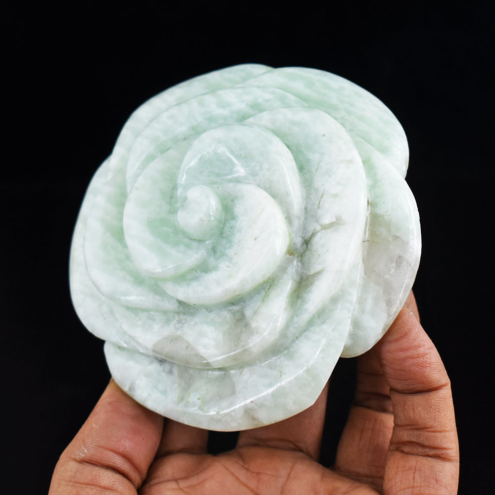 Genuine 1387.00 Carats  Natural  Amazonite Hand  Carved Rose Flower  Gemstone Carving
