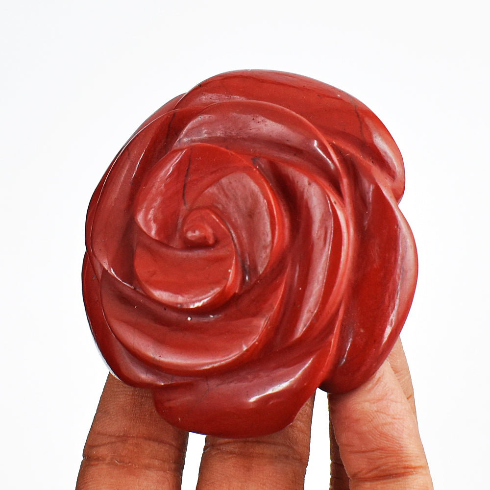 Awesome  674.00  Cts  Genuine  Red  Jasper  Hand  Carved Crystal  Rose  Flower  Gemstone