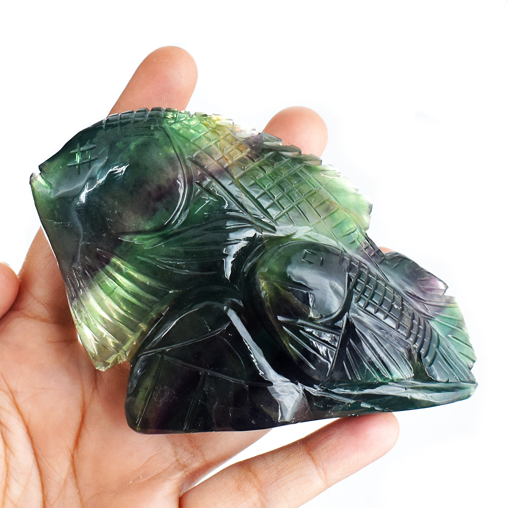 Exclusive 1558.00 Cts Genuine Multicolor Fluorite  Hand Carved  Crystal Gemstone Carving Fish