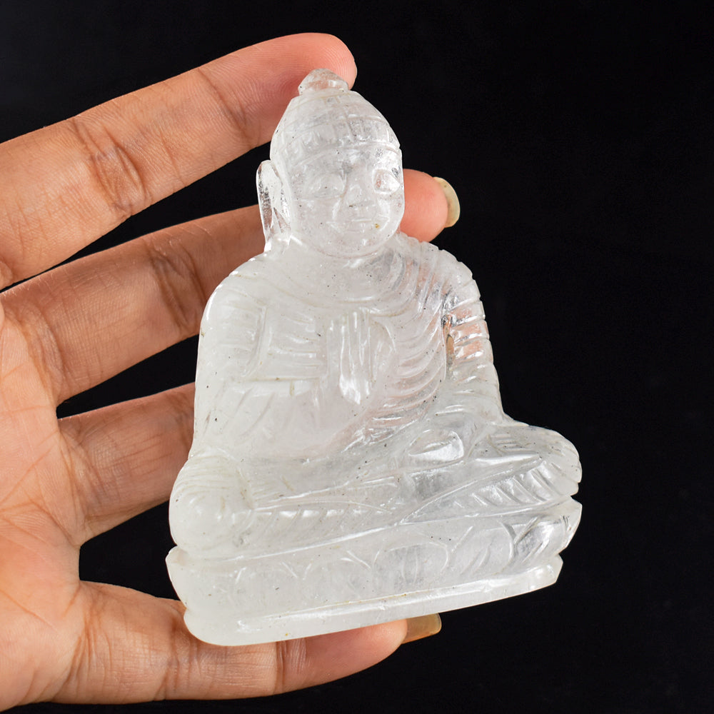 Awesome 786.00 Cts Genuine White Quartz Hand Carved Lord Buddha Idol Gemstone Carving