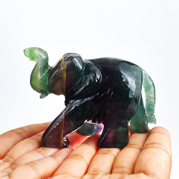 Craftsmen 973.00 Cts  Multicolor Fluorite Hand Carved Genuine Crystal Gemstone Carving Elephant