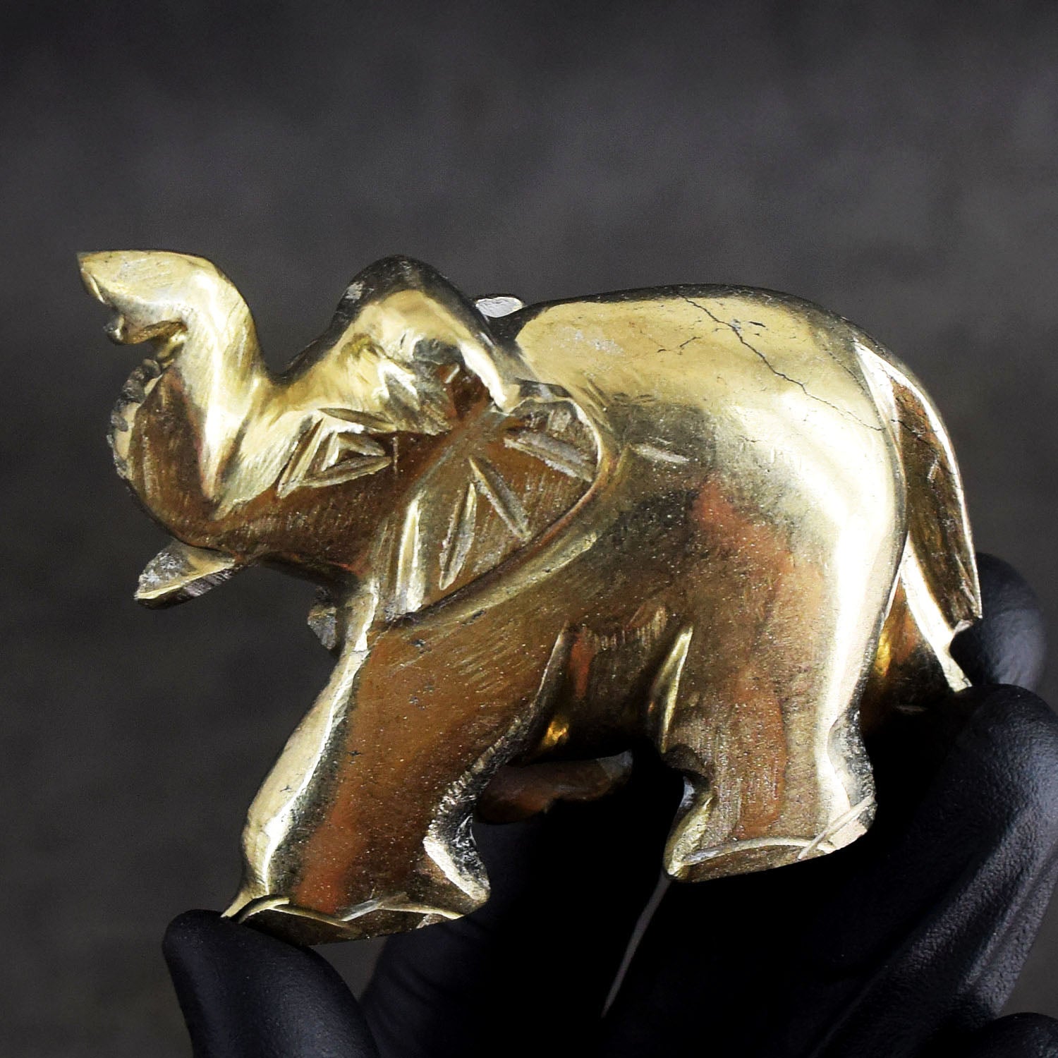 Impressive 872.00 Cts Genuine Pyrite Hand Carved Gemstone Premium Elephant Crystal