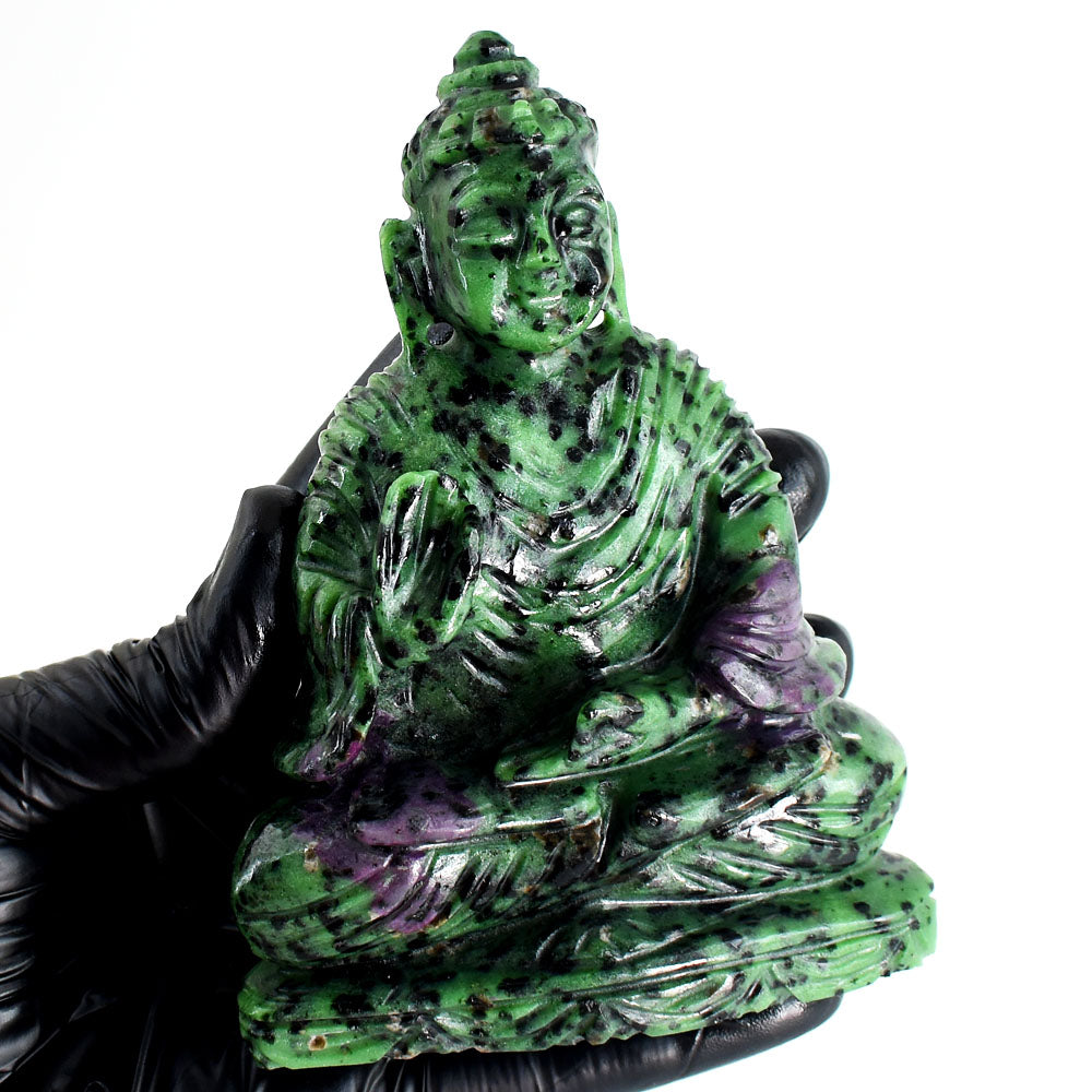 Beautiful 2372.00 Cts Genuine Ruby Zoisite Hand Carved Crystal Gemstone Buddha Idol Carving